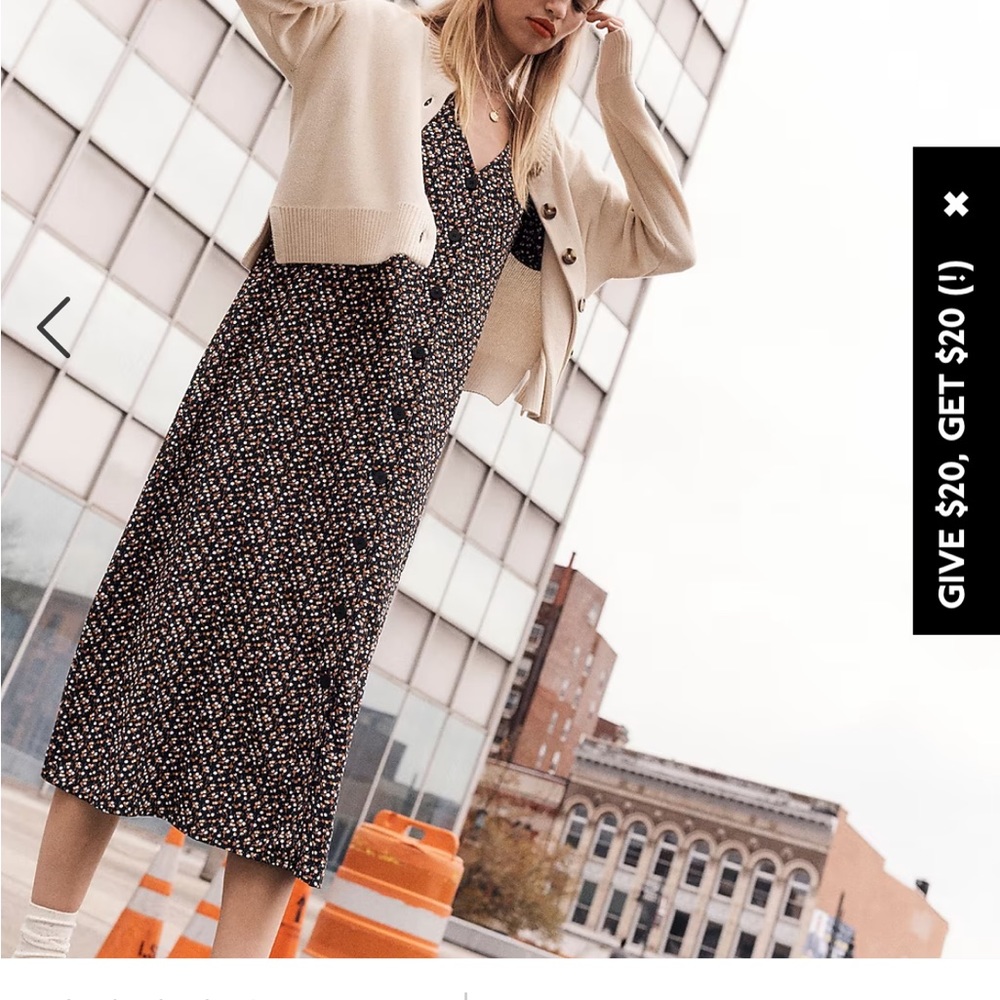 Bubble-Sleeve Button-Front Midi Dress in Adorable Ditsy
